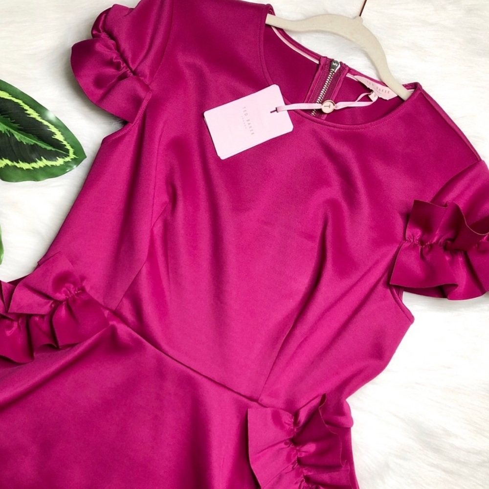 TED BAKER Pink Ruffle Cocktail Dress Luuciee - Picture 7 of 13